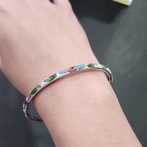VINTAGE CLOISONNE` FLORAL ENAMEL BANGLE BRACELET